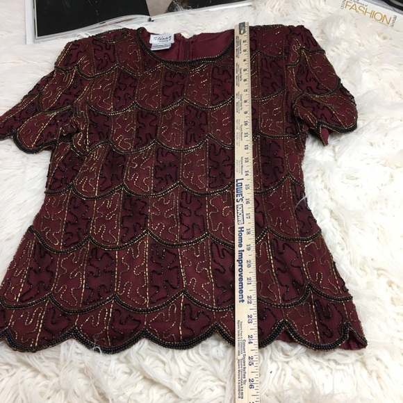 Vintage Stenay Petite Beaded 100% Silk Blouse - Picture 5 of 8